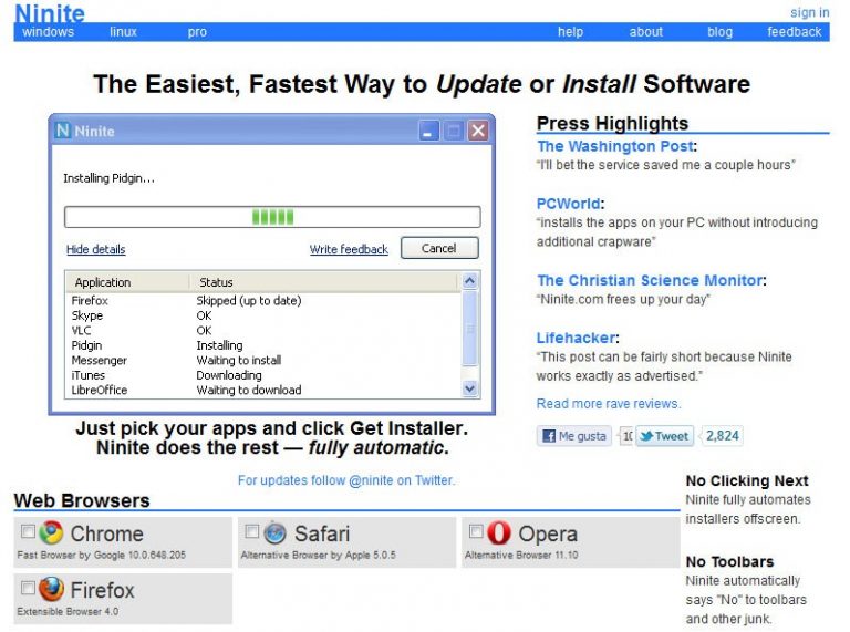 Instalar varios programas gratis a la vez con Ninite